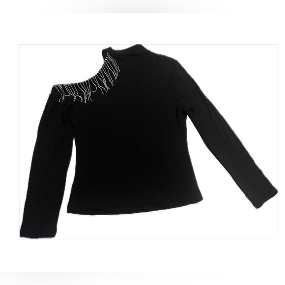SweatyRocks Black Open Shoulder Bling Long Sleeve Sweater - Picture 3 of 9
